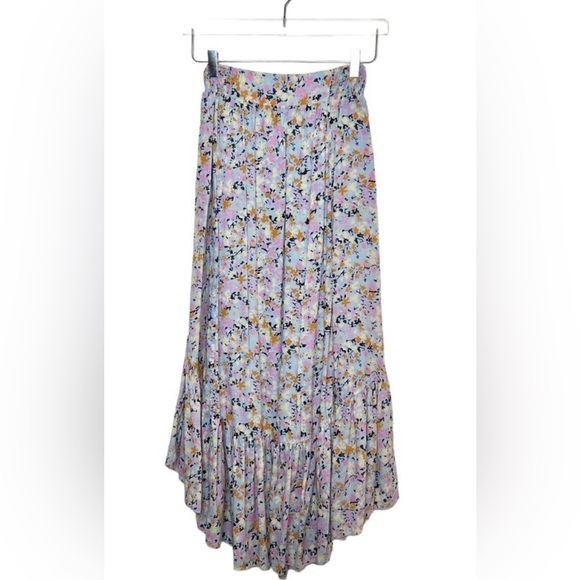 Free People Pretty Daze Blue Floral Crop Top Maxi Tiered Skirt Set Sz XS - Picture 3 of 5